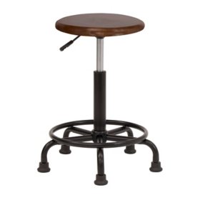 Retro Height Adjustable Swivel Stool with Wood Top, Assorted Colors
