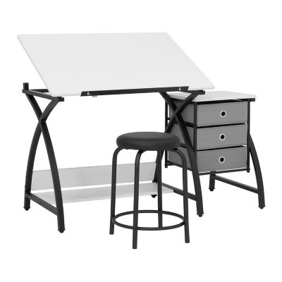 studio designs Comet Plus Drawing Table and Stool Set Black/White: Artist Workstation with All Purpose Drawer