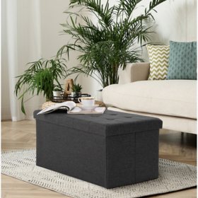 Seville Classics Foldable Storage Bench Ottoman (Modern Gray),  30" W x 15.7" D x 15.7" H