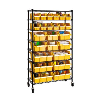 Jiske 34 W x 16 D x 65 H Garage Storage Bin Rack System Heavy Duty 8 Tiers 24 Bins Shelving Units Rebrilliant