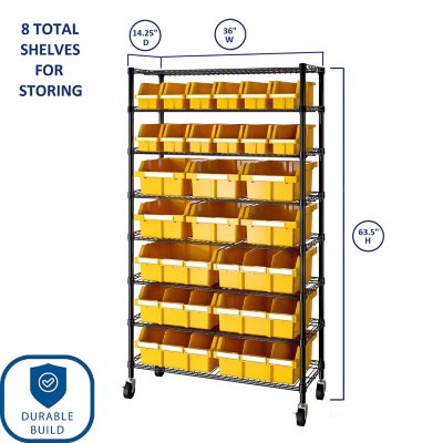 Jiske 34 W x 16 D x 65 H Garage Storage Bin Rack System Heavy Duty 8 Tiers 24 Bins Shelving Units Rebrilliant