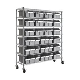 Wire Shelf Bin Organizer - 36 x 12 x 72 with 4 x 12 x 4 Blue Bins