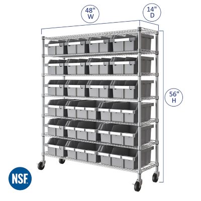 Member's Mark Steel Commercial Bin Rack With Wheels, 22 Bins, 36 W x 14 D  x 56 H