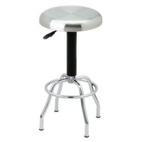 Seville Classics® Stainless Steel Seat Pneumatic Adjustable Work Stool, 19" W x 25.5" to 29.75" H