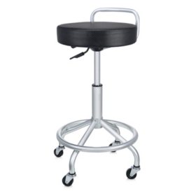 Seville Classic Contoured Stainless Steel Seat Pneumatic Adjustable Work Stool, 19" W x 25.5" to 30.25" H