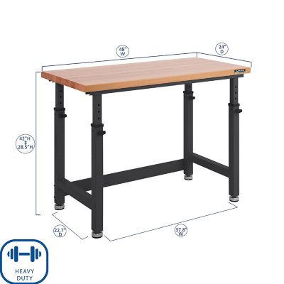 Seville Classics UltraHD Heavy Duty Rolling Cabinet Workbench Table w/  Solid Wood Top, Workstation for Garage, Warehouse, Office, Workshop, 28 W  x 18 D x 34.5 H, Granite, 2-Door 