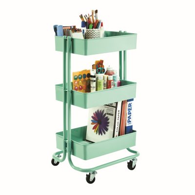 Real Living Dorm Essentials Blue 3-Tier Rolling Cart Big