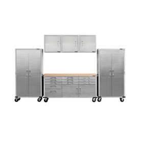 Seville Classics UltraHD 6-Piece Steel Garage Cabinet Storage Set With Rolling Workbench, 12' Wide