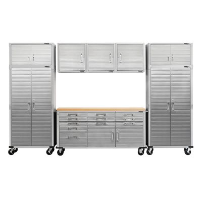 Seville Classics UltraHD 8-Piece Steel Garage Cabinet Storage Set With Rolling Workbench, 12 Feet Wide