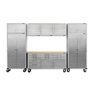 Seville Classics UltraHD 5-Piece Storage Cabinet System with Rolling  Workbench, Graphite, 9' Wide