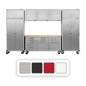 Seville Classics UltraHD 8-Piece Steel Garage Cabinet Storage Set With Rolling Workbench, 12 Feet Wide