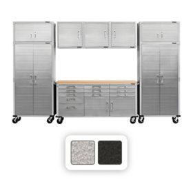Seville Classics® UltraHD® 8-Piece Steel Garage Cabinet Storage Set With Rolling Workbench, 12 Feet Wide