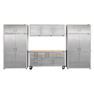 Seville Classics UltraHD 8-Piece Steel Garage Cabinet Storage Set With Rolling Workbench, 14 Feet Wide