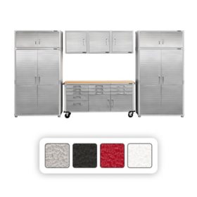 Seville Classics UltraHD 8-Piece Steel Garage Cabinet Storage Set With Rolling Workbench, 14 Feet Wide