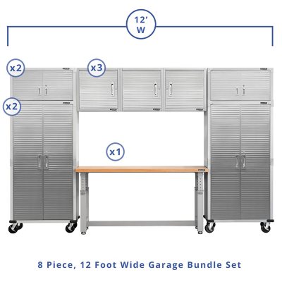 Seville Classics UltraHD 8-Piece Steel Garage Cabinet Storage Set With  Rolling Workbench, 14 Feet Wide - Sam's Club