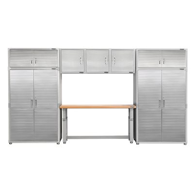 Seville Classics UltraHD 8-Piece Steel Garage Cabinet Storage Set With  Height Adjustable Workbench, 14 Feet Wide - Sam's Club