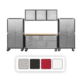 Seville Classics UltraHD 6-Piece Steel Garage Cabinet Storage Set With Rolling Workbench, 12' Wide