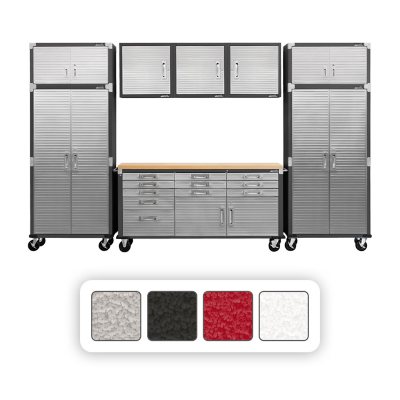 Seville Classics UltraHD 8-Piece Steel Garage Cabinet Storage Set with Rolling Workbench, 12 Feet Wide - GRAPHITE