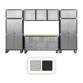 Seville Classics® UltraHD® 8-Piece Steel Garage Cabinet Storage Set With Rolling Workbench, 12 Feet Wide