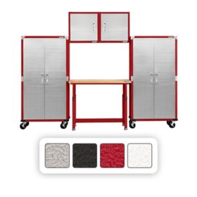 Seville Classics UltraHD 5-Piece Steel Garage Cabinet Storage Set With Height Adjustable Workbench, 10' Wide