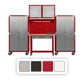 Seville Classics UltraHD 5-Piece Steel Garage Cabinet Storage Set With Pegboard Workbench, 10' Wide