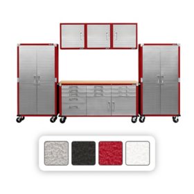 Seville Classics UltraHD 6-Piece Steel Garage Cabinet Storage Set With Rolling Workbench, 12' Wide