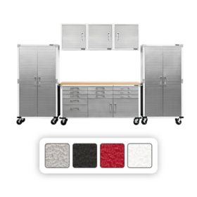 Seville Classics UltraHD 6-Piece Steel Garage Cabinet Storage Set With Rolling Workbench, 12' Wide