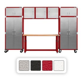 Seville Classics UltraHD 8-Piece Steel Garage Cabinet Storage Set With Height Adjustable Workbench, 12 Feet Wide Assorted Colors