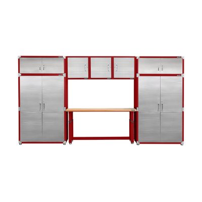 Seville Classics UltraHD 8-Piece Steel Garage Cabinet Storage Set - Red::- Red