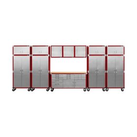Seville Classics UltraHD 12-Piece Steel Garage Cabinet Storage Set with Rolling Workbench, 18 Feet Wide		