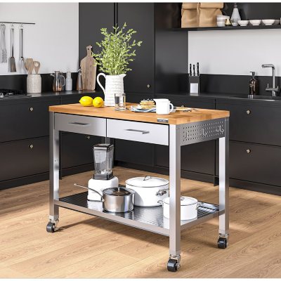 Clearance Sale! Industrial Kitchen Island with Casters, Drawer and