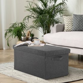 Seville Classics® Foldable Storage Bench Ottoman with Handles (Modern Gray), 30" W x 15.7" D x 15.7" H