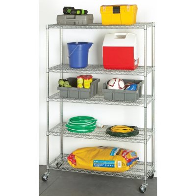 Seville Classics Steel Heavy Duty 7-Tier Utility Shelving Unit (48-in W x  14-in D x 52.5-in H), Chrome in the Freestanding Shelving Units department  at