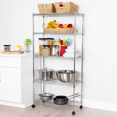 Seville Classics Adjustable Wire Shelving 30 in x 60 in 5 Tier w/ Wheels and 