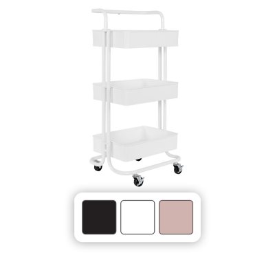 Seville Classics&reg; 3-Tier Steel Cart, 16.7" W x 13.9" D x 34.9" H - White:- White