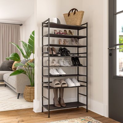 Seville Classics 3 Tier Stackable Resin Slat Shoe Rack Espresso