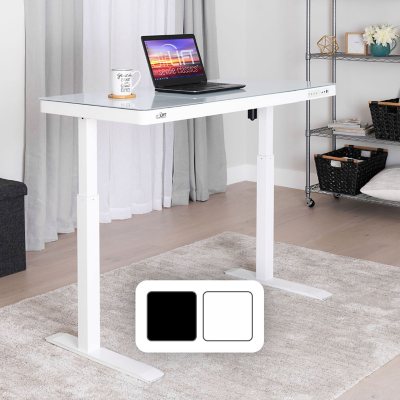 Seville Classics AirLift Electric Sit-Stand Desk, with Tempered Glass Top, 48' x 24', White