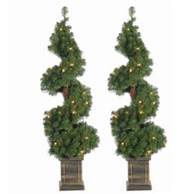 3.5' Pre-Lit Potted Spiral Trees (Set of 2)