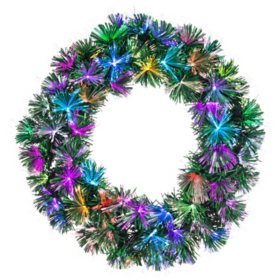 24" Pre-Lit Color Changing Fiber Optic Wreath