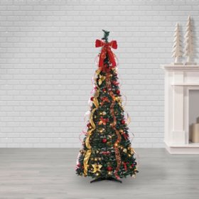 6' Pop-Up Pre-Lit Green Decorated Pine Tree with Warm White Lights