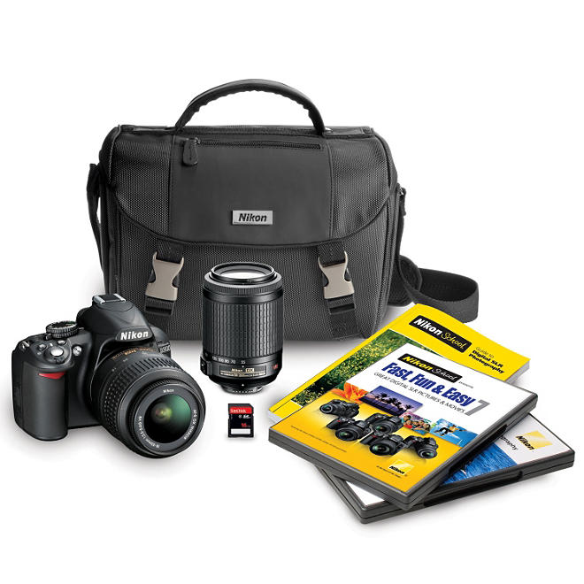Nikon D3100 14.2MP DSLR Camera Bundle with 18-55mm VR Lens, 55-200mm VR Lens, DSLR Bag, and 16GB SDHC Card