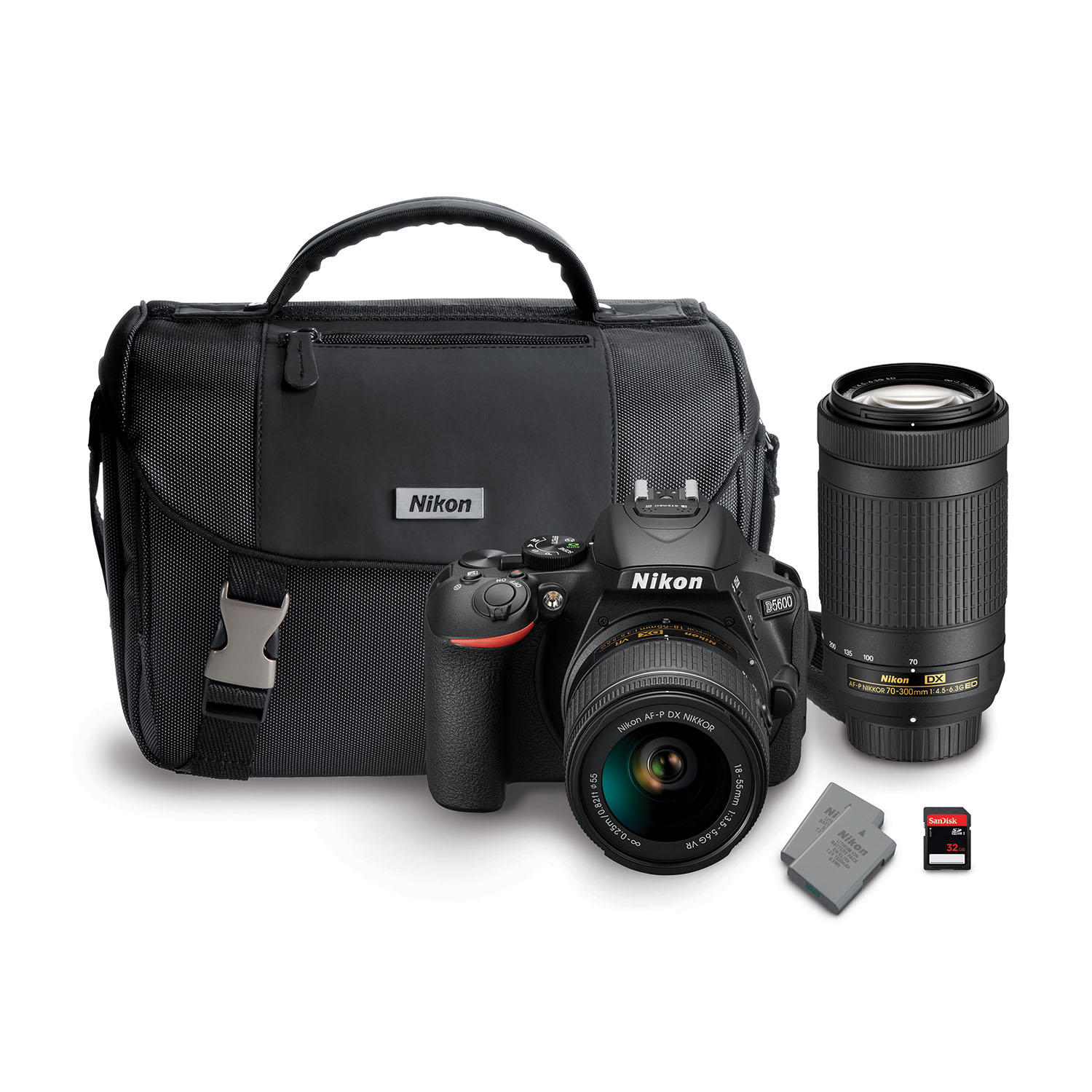 Nikon D5600 24MP CMOS DSLR with 18-55mm VR Lens, 70-300mm Lens, Camera Bag, 32GB SD Card