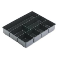 Rubbermaid Extra Deep Desk Drawer Director Tray, 7 Compartments, 11.88 x 15 x 2.5, Plastic, Black