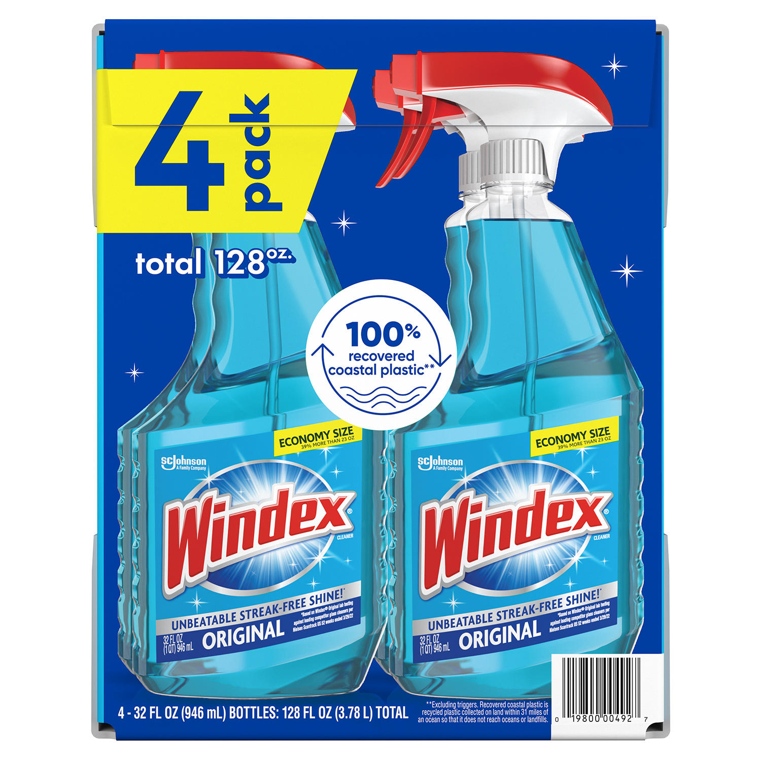 Windex Original Glass Cleaner 4x32 oz bottles, 128 oz Total