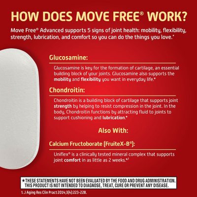 Move Free Advanced Glucosamine Chondroitin + Calcium Fructoborate Joint  Support Supplement, Supports Mobility Comfort Strength Flexibility & Bone -  200 Tablets (100 servings)* GC 200ct