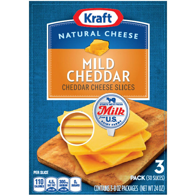 Kraft Mild Cheddar Cheese Slices (8 oz., 3 pk.)