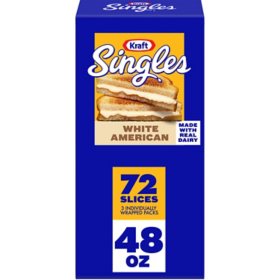 Kraft Singles Cheese Slices, White American Cheese 72 ct.