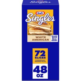 Kraft Singles Cheese Slices, White American Cheese 72 ct.