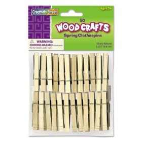 Creativity Street Wood Spring Clothespins, Natural, 3.38" Length 50 pk.