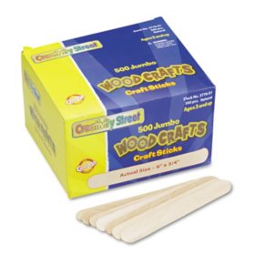 Chenille Kraft Jumbo Size Natural Wood Craft Sticks, 6 x 3/4 (500 per box)
